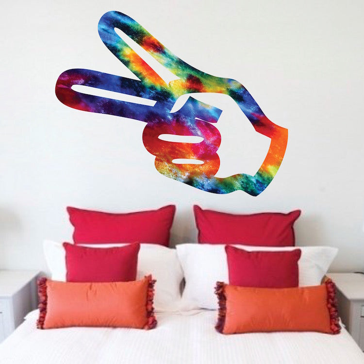Peace Sign Wall Decal Hippie Two Fingers Wall Art Kids Sticker Bedroom Wall Decor, a27