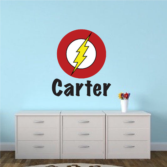 Super Hero Logo Wall Decal Wall Art Kids Bedroom Custom Name Decor Superhero Sticker, e27