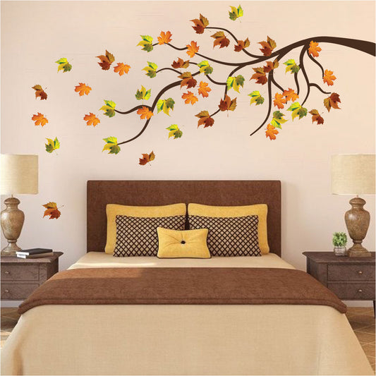 Autumn Branch Wall Decal with Falling Leaves