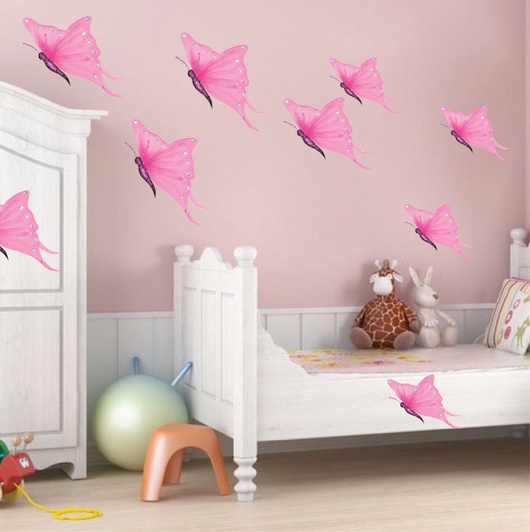 Pink Butterflies Wall Decal Girl's Room Wall Art Sticker Removable Butterfly Girl Bedroom Decor, n64