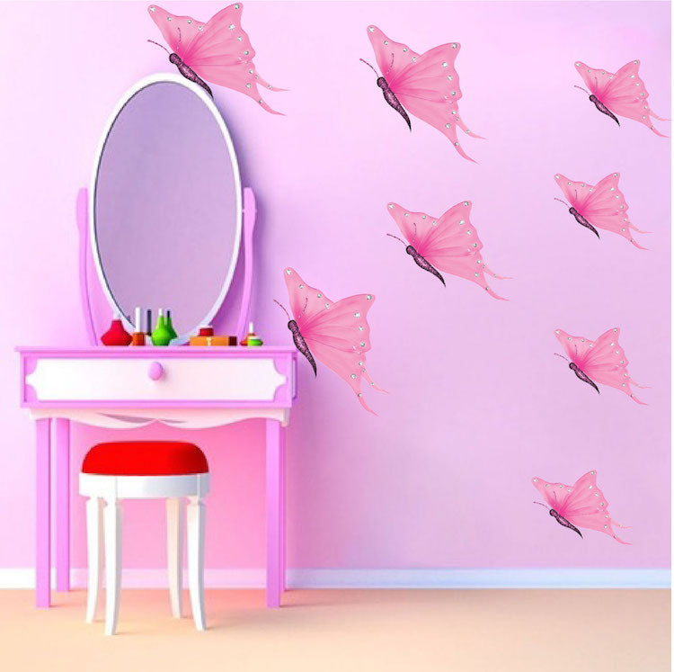 Pink Butterflies Wall Decal Girl's Room Wall Art Sticker Removable Butterfly Girl Bedroom Decor, n64