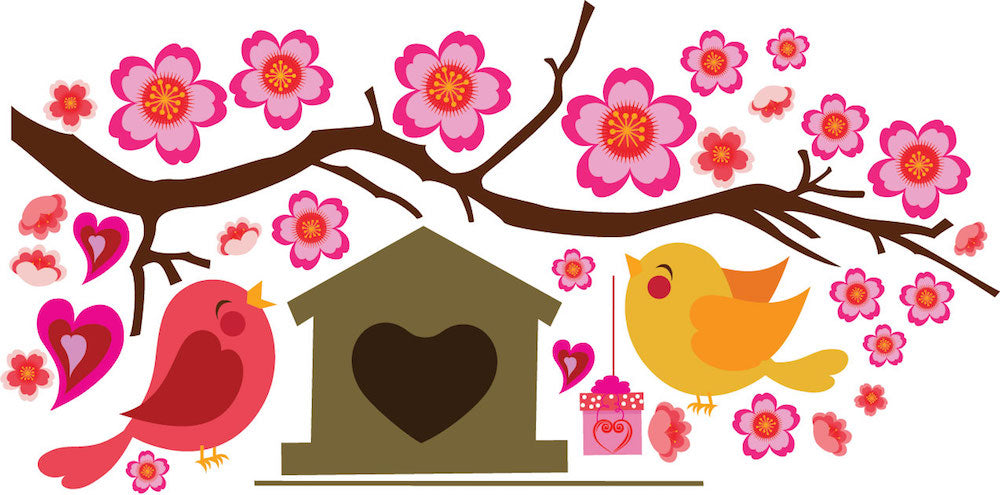 Nursery Bird Branch Wall Decal Peel and Stick Baby Girl Room Decals Nursery Decals, n20