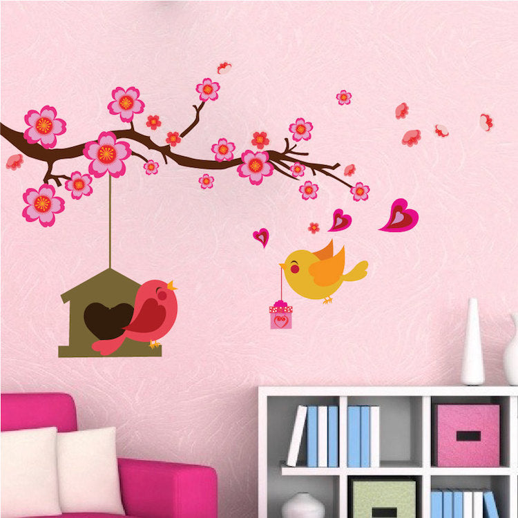 Nursery Bird Branch Wall Decal Peel and Stick Baby Girl Room