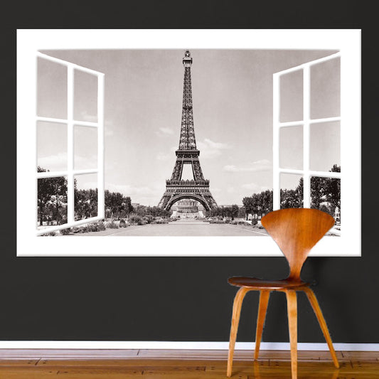 Paris Window Wall Decal France Decor for Apartment Bedroom Europe Eiffel Tower Wall View Mural, b20