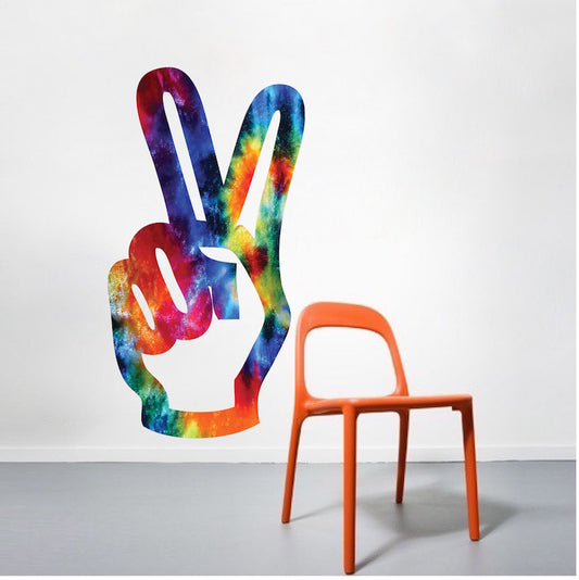 Peace Sign Wall Decal Hippie Two Fingers Wall Art Kids Sticker Bedroom Wall Decor, a27