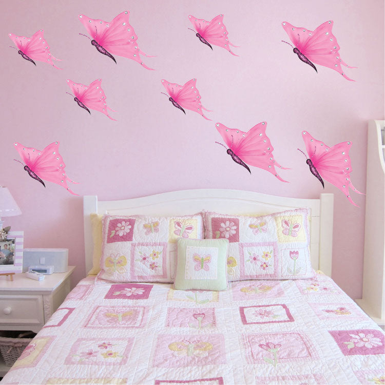Pink Butterflies Wall Decal Girl's Room Wall Art Sticker Removable Butterfly Girl Bedroom Decor, n64
