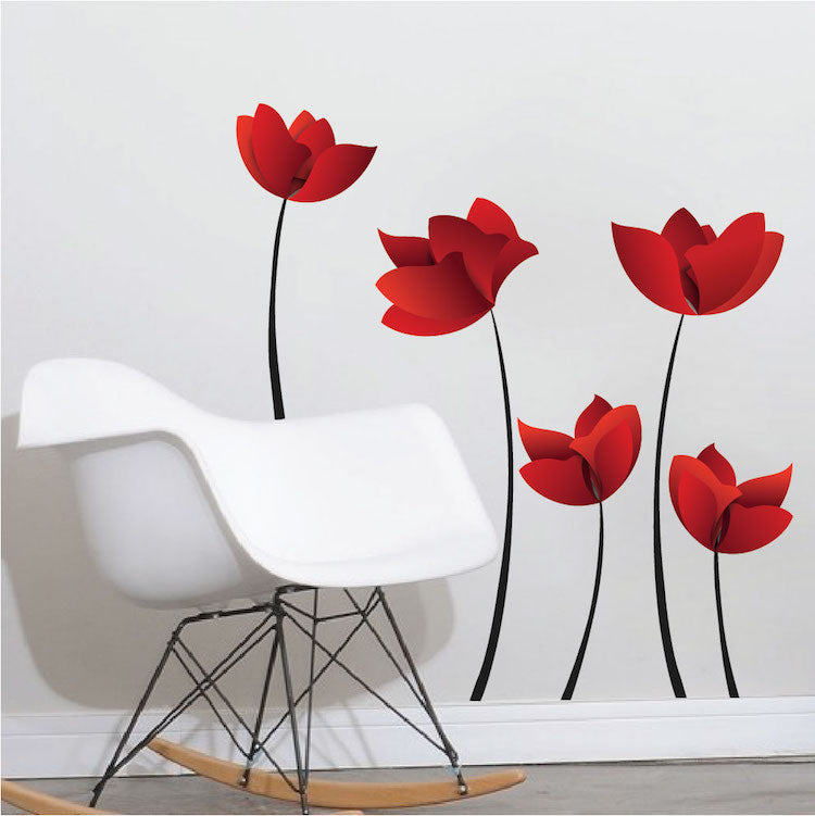 Red Flower Wall Decal Mural Removable Flowers Wall Decor Large Lily Bedroom Art Mural, a24