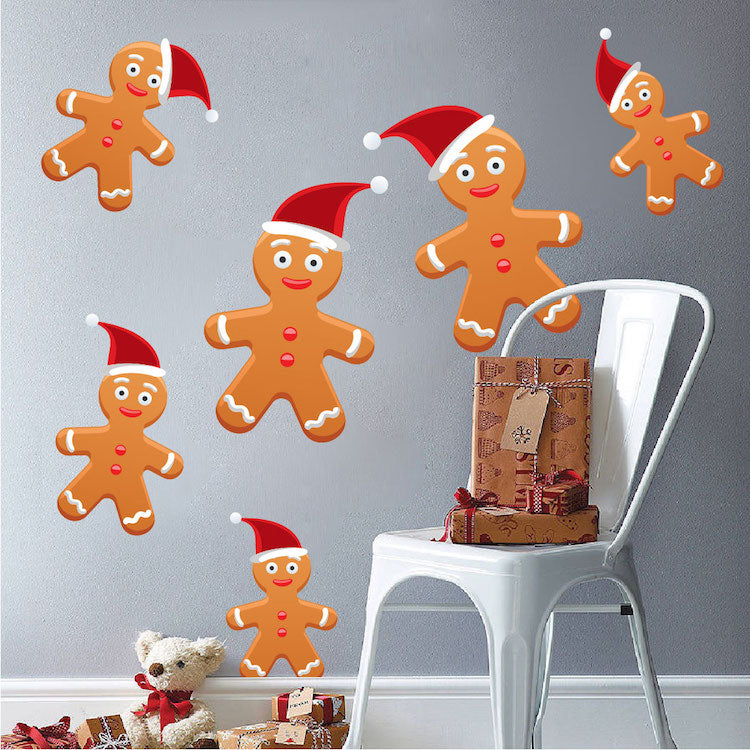 Gingerbread Wall Decals Christmas Wall Decor Removable Decorations Winter Ginger Bread Art, h33