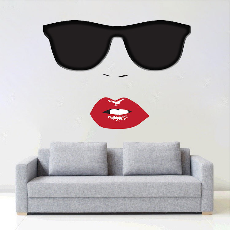 Modern Face Wall Decal Sticker Kids Sunglasses Room Decor Lips Dorm Rooms Removable Art, c38