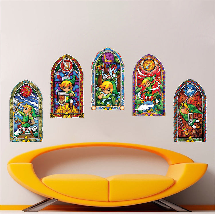 Video Game Stained Glass Windows Wall Decal Game Room Wall Sticker, s75