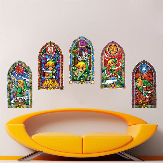 Video Game Stained Glass Windows Wall Decal Game Room Wall Sticker, s75