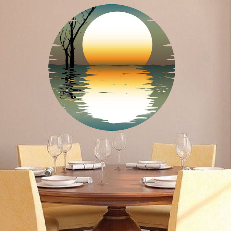 Sunset Wall Decal Beach Decor for Apartment Bedroom Ocean Sea Wall View Mural, a81