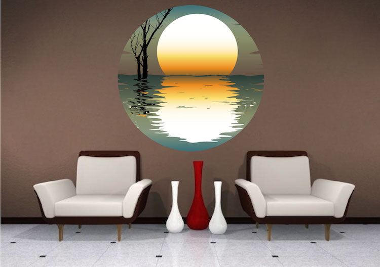 Sunset Wall Decal Beach Decor for Apartment Bedroom Ocean Sea Wall View Mural, a81