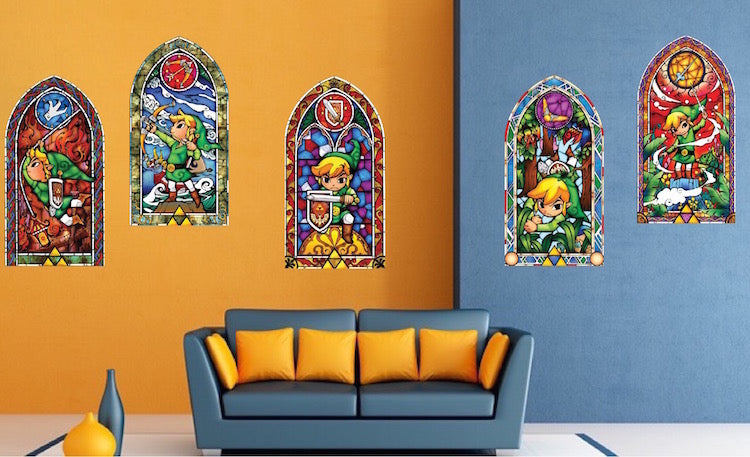 Video Game Stained Glass Windows Wall Decal Game Room Wall Sticker, s75