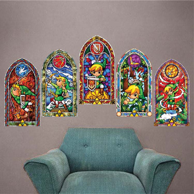 Video Game Stained Glass Windows Wall Decal Game Room Wall Sticker, s75