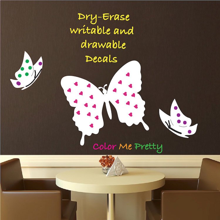 Butterfly Dry Erase Wall Decal Mural Productive Kids Writable Removable Decor Wall Sticker, b66