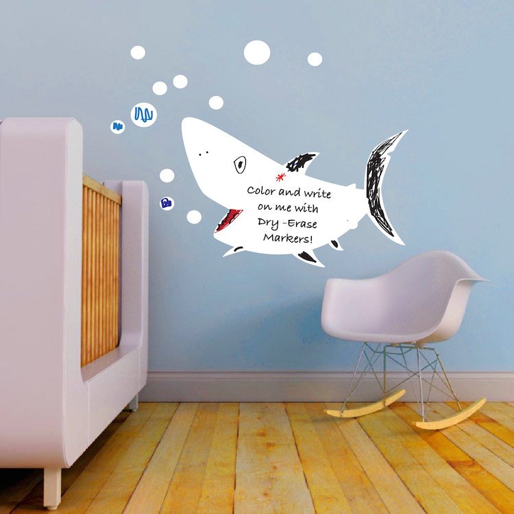 Dry Erase Shark Writable Kids Room Wall Decal Mural Ocean Animal Removable Decor Wall Sticker, b74