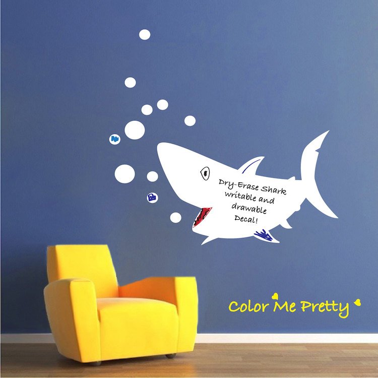 Dry Erase Shark Writable Kids Room Wall Decal Mural Ocean Animal Removable Decor Wall Sticker, b74