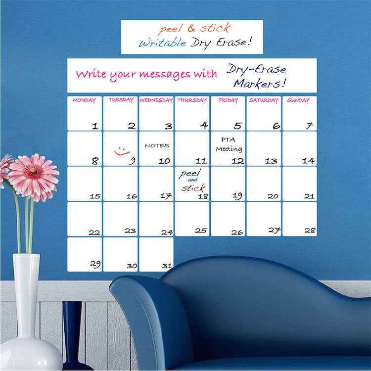 Dry Erase Calendar Decal for Walls, White Board Stickers