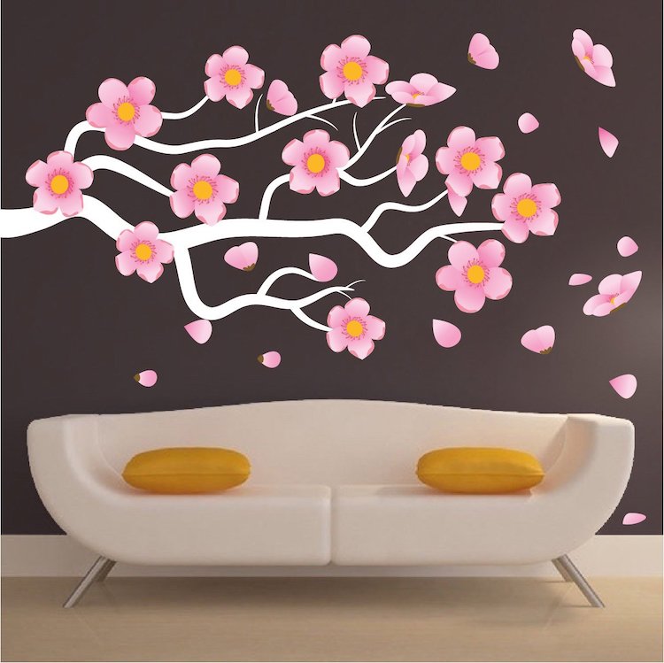 Flower Branch Wall Decal Mural Removable Beautiful Flowers Wall Decor Bedroom Art Mural, c26