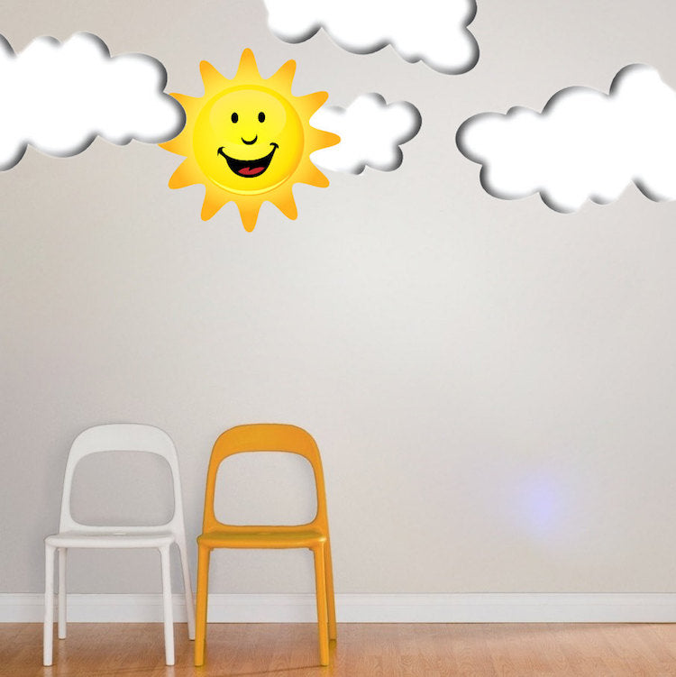 Happy Sun Wall Decal Mural Kids Room Face Sticker Bedroom Apartment Decor Removable Wall Decor, c30