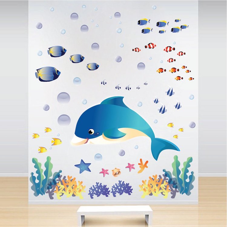 Ocean Wall Decals Fish Stickers for Office Walls Removable Dolphin Wall and Window Decals, n07