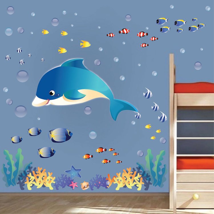 Ocean Wall Decals Fish Stickers for Office Walls Removable Dolphin Wall and Window Decals, n07
