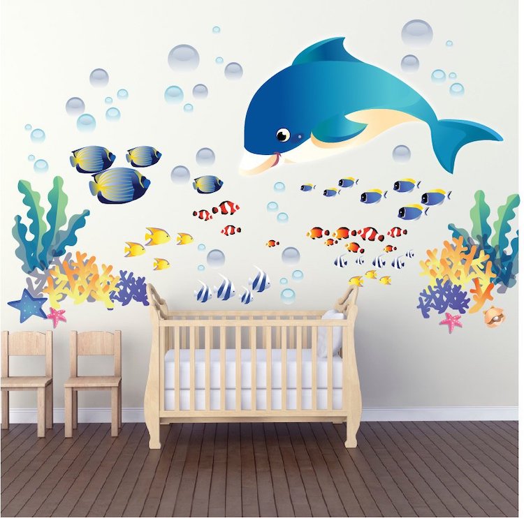 Ocean Wall Decals Fish Stickers for Office Walls Removable Dolphin Wall and Window Decals, n07