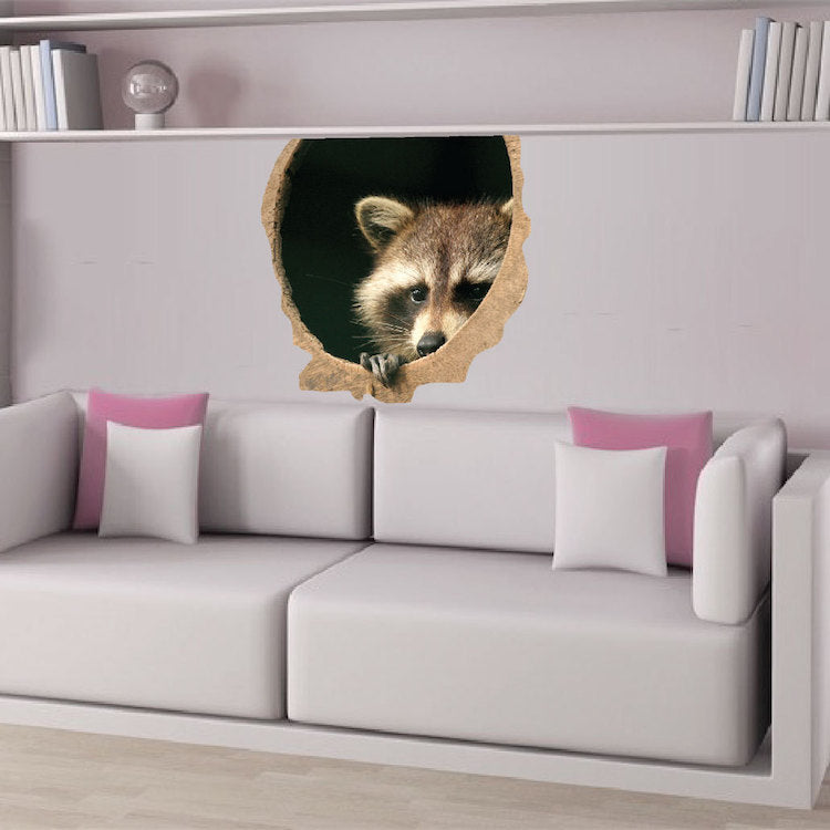 Raccoon Wall Decal Wild Animal Wall Decal Mural Sticker Bedroom Apartment Wall Decal, a39
