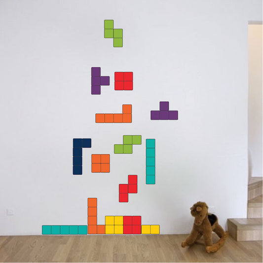Colorful Falling Blocks Wall Decal – Video Game Room Decor
