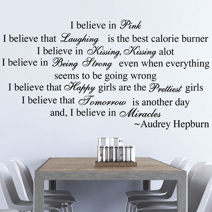 Single-color inspirational quote wall decal above dining table