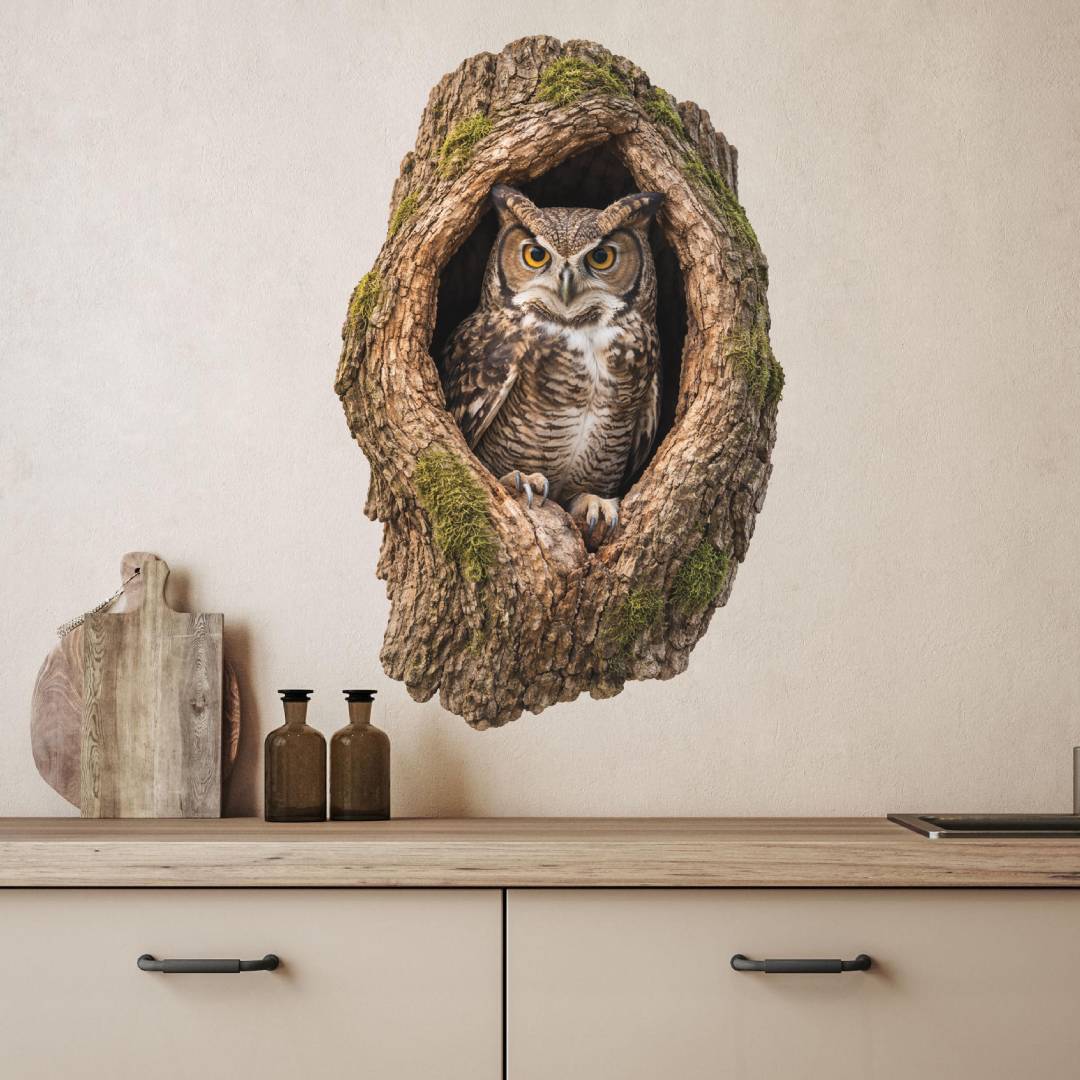 3D Realistic Owl Decal – Removable Vinyl Animal Sticker for Walls, Windows & Smooth Surfaces