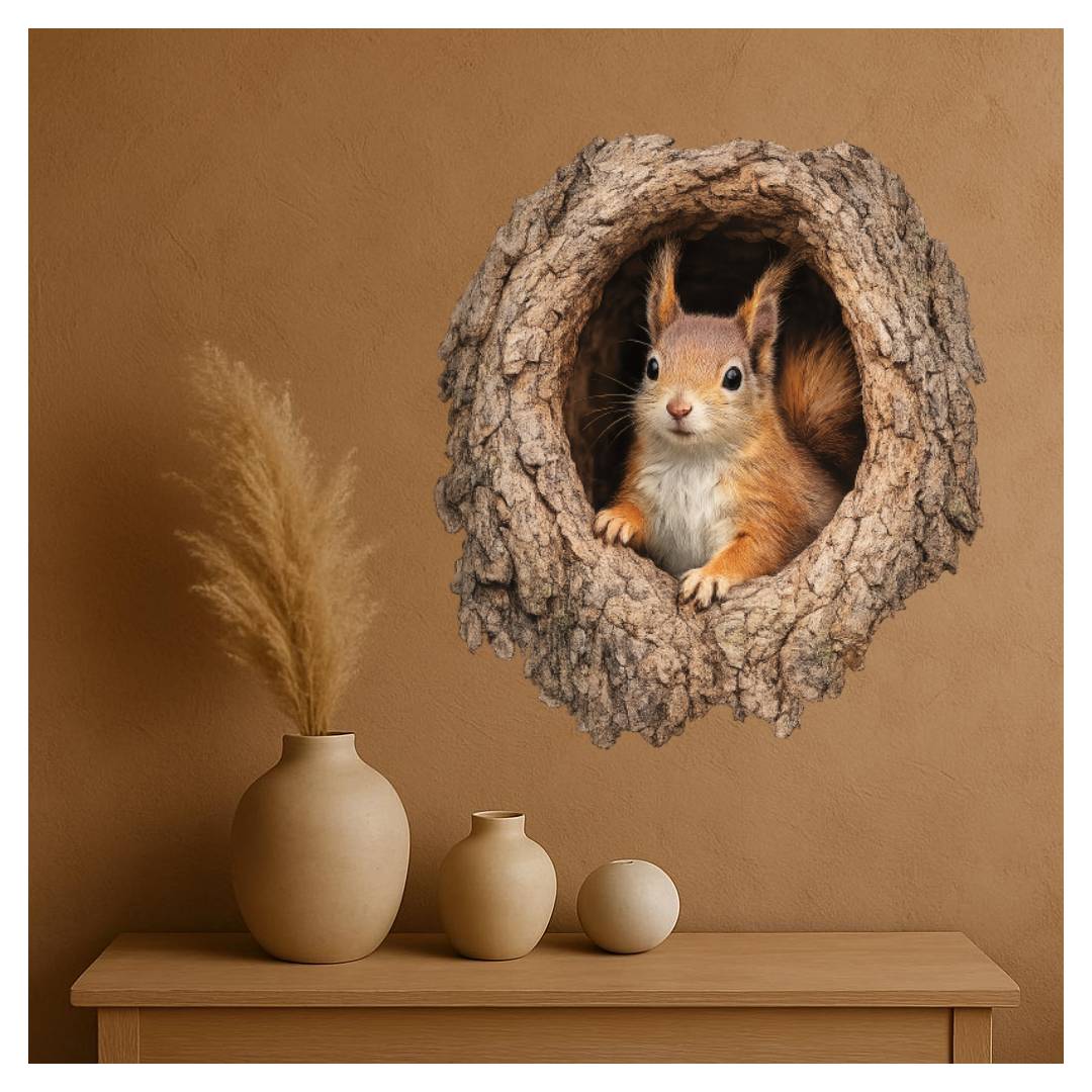 3D Squirrel Decal Sticker – Realistic Woodland Animal Wall Decor for Kids Rooms, Nurseries & Nature Lovers