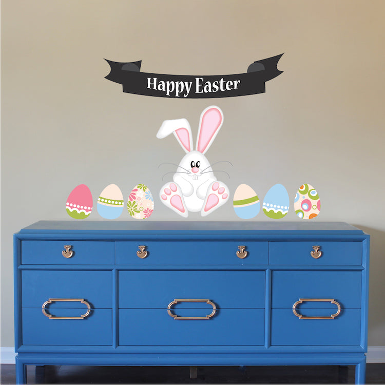 Easter Bunny Banner Wall Decal Set