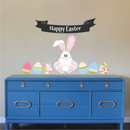 Easter Bunny Banner Wall Decal Set