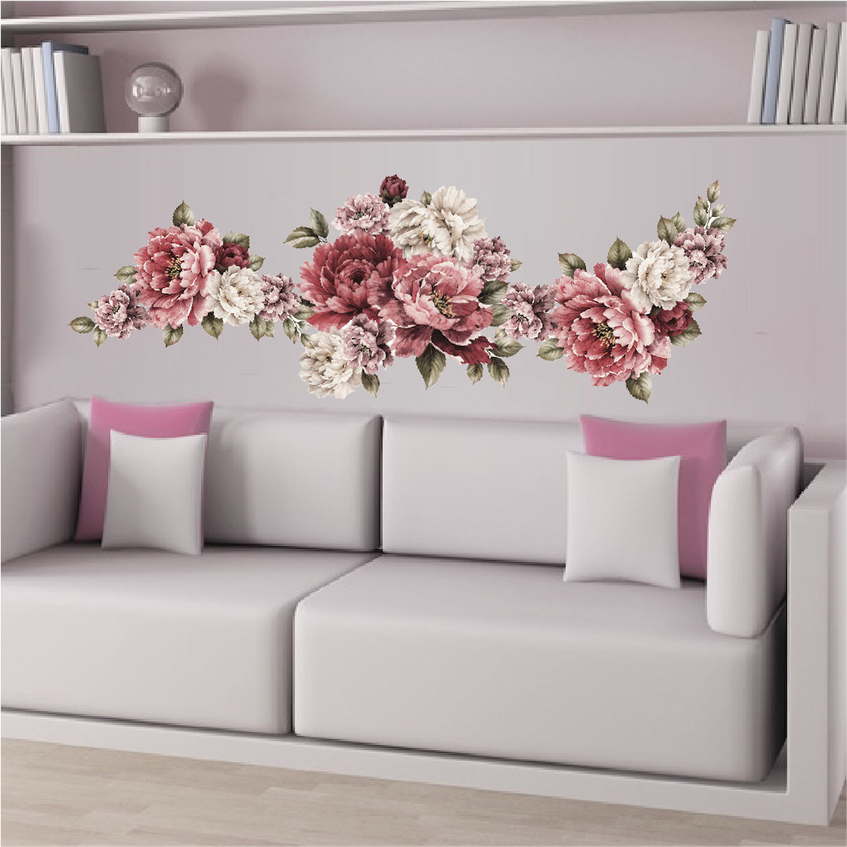 Vintage Peony Wall Decal Kit – Blush, Burgundy & White Peel & Stick Floral Wall Stickers