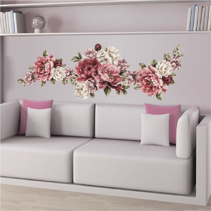 Vintage Peony Wall Decal Kit – Blush, Burgundy & White Peel & Stick Floral Wall Stickers