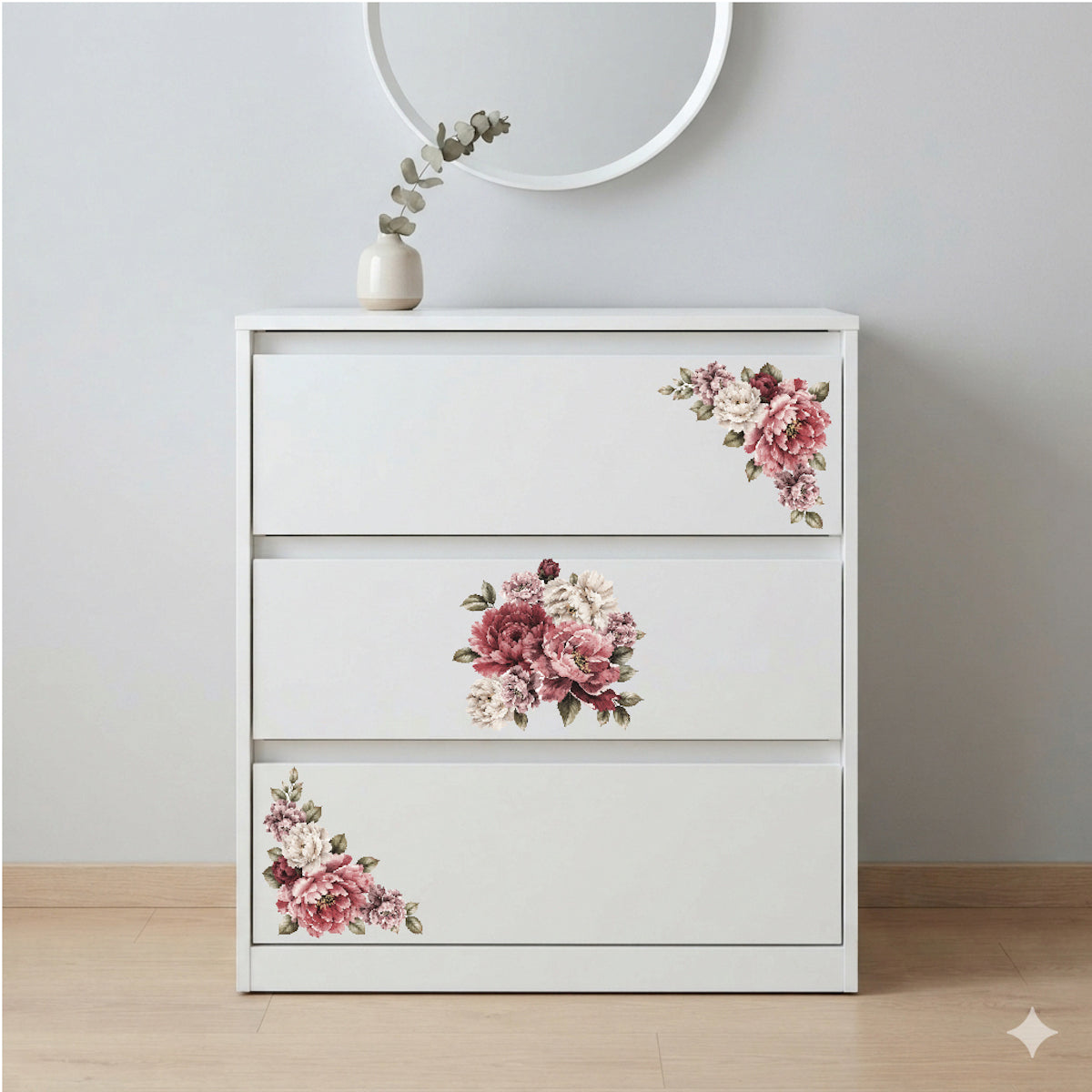 Vintage Peony Wall Decal Kit – Blush, Burgundy & White Peel & Stick Floral Wall Stickers