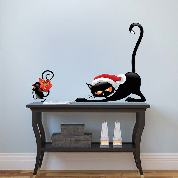 Christmas Cat & Mouse Wall Decal Set