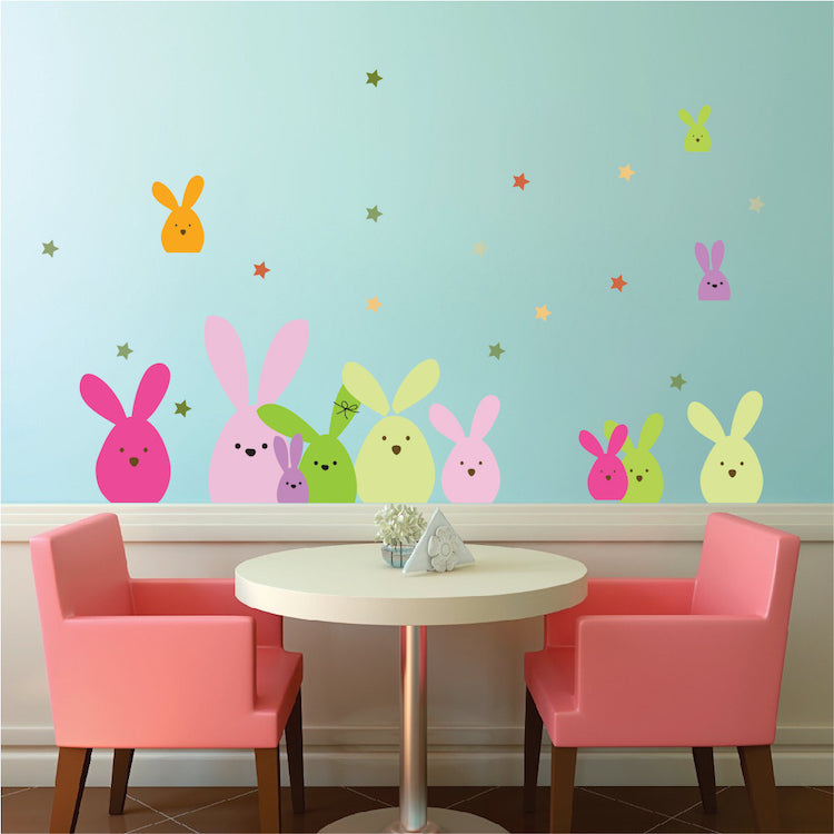 Colorful Easter Bunny Wall Decal Set