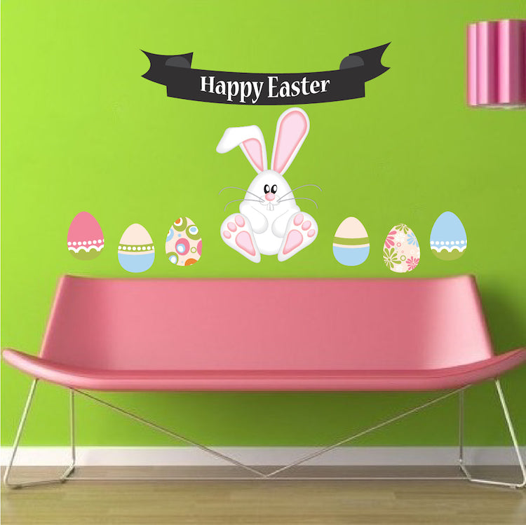 Easter Bunny Banner Wall Decal Set