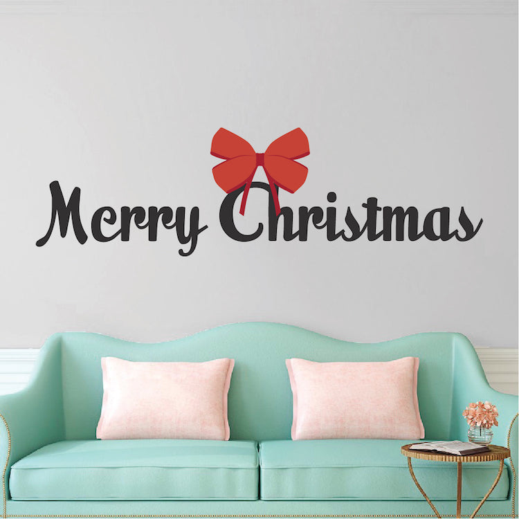 Merry Christmas Wall Decal with Bow
