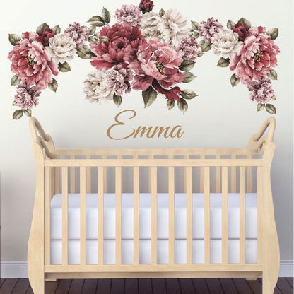 Vintage Peony Wall Decal Kit – Blush, Burgundy & White Peel & Stick Floral Wall Stickers