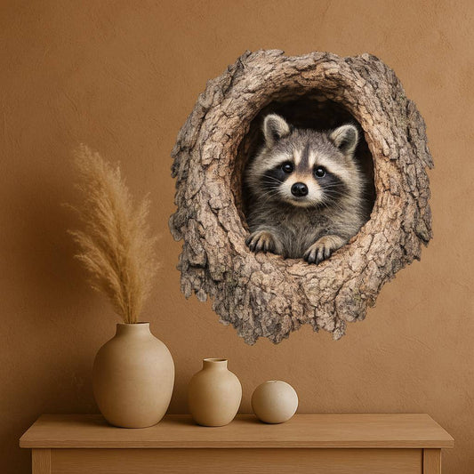 3D Realistic Raccoon Decal – Removable Vinyl Animal Sticker for Walls, Windows & Smooth Surfaces
