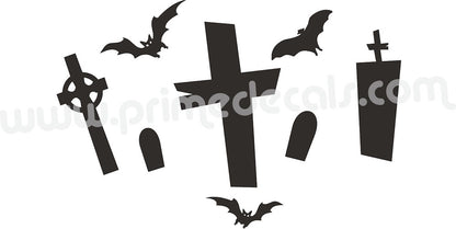 Halloween Graveyard Wall Decal Set