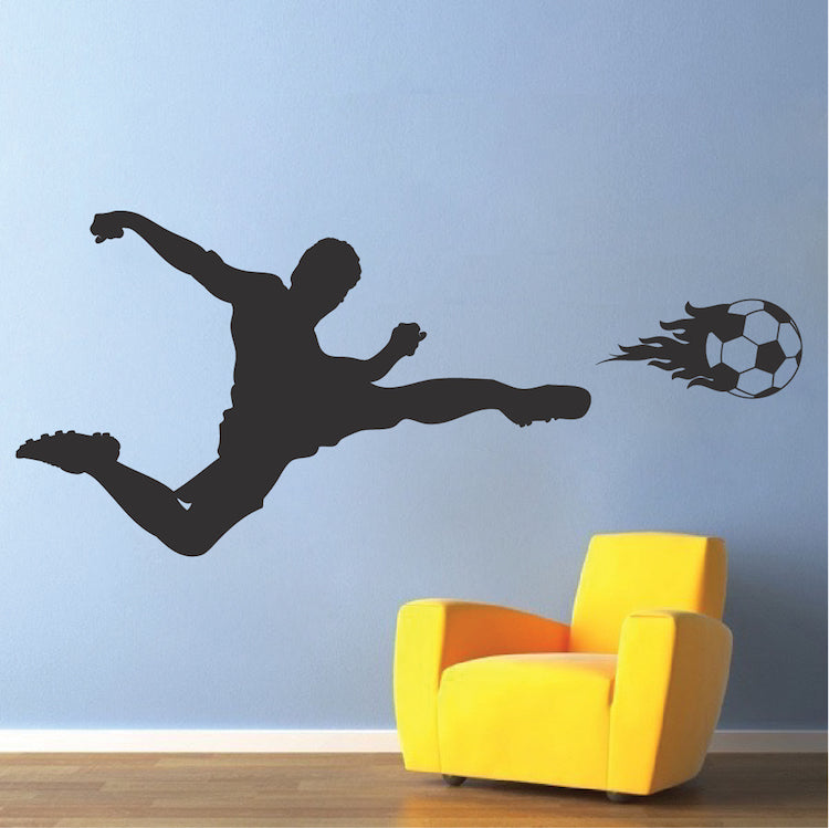 Soccer Player and Flaming Ball Wall Decal - view 1