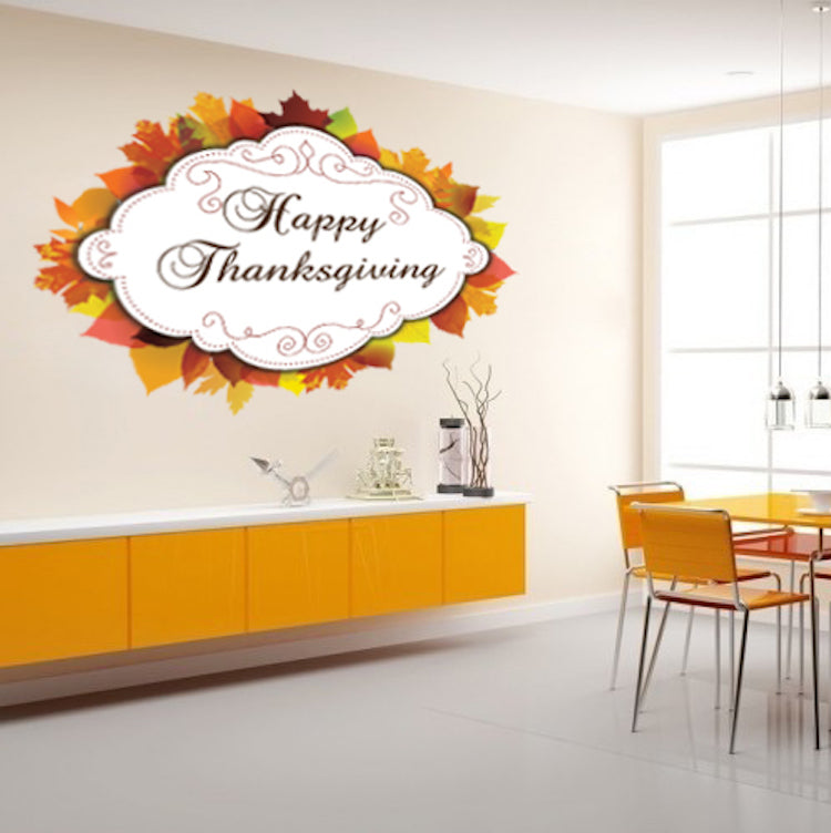 Happy Thanksgiving Wall Mural Decal – Festive Fall Decor