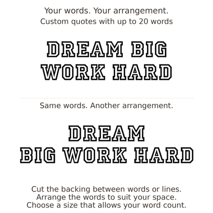 Large readable custom quote guide showing two arrangements with the same letter size