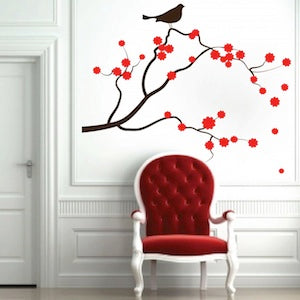 Flowering Branch and Bird Wall Decal - view 3