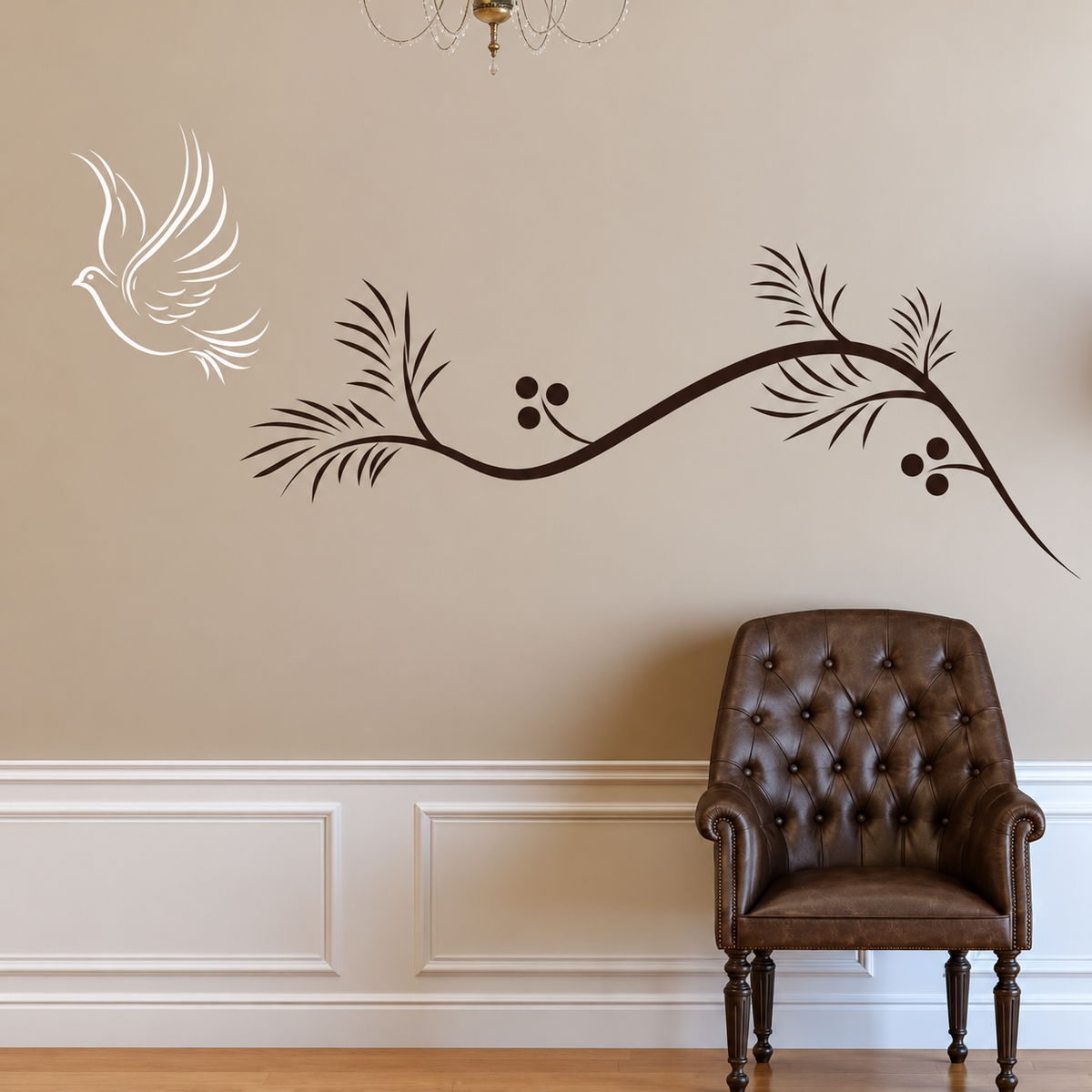 Dove and Branch Wall Decal in enhanced original setting
